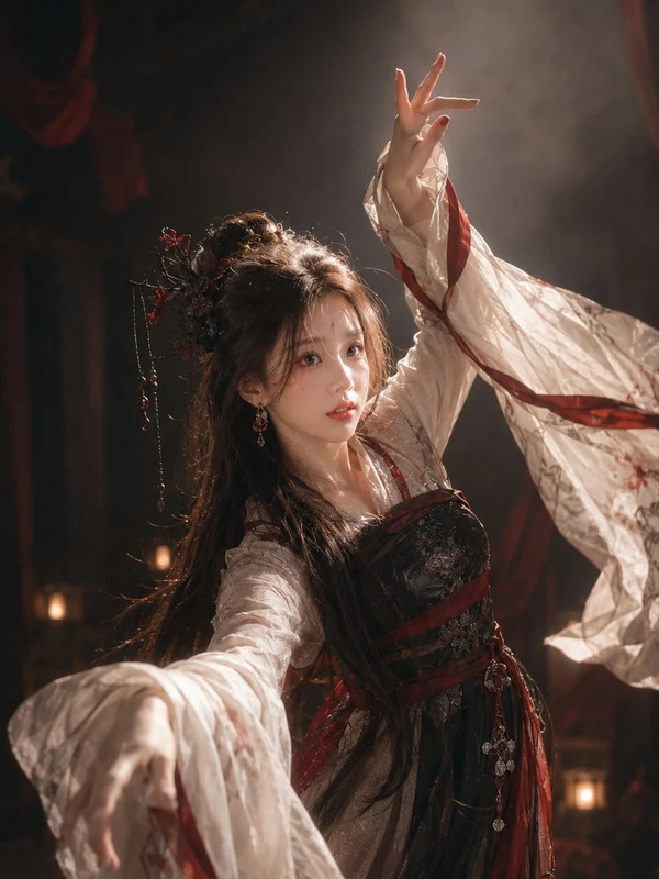 Woman in ornate embroidered traditional clothing