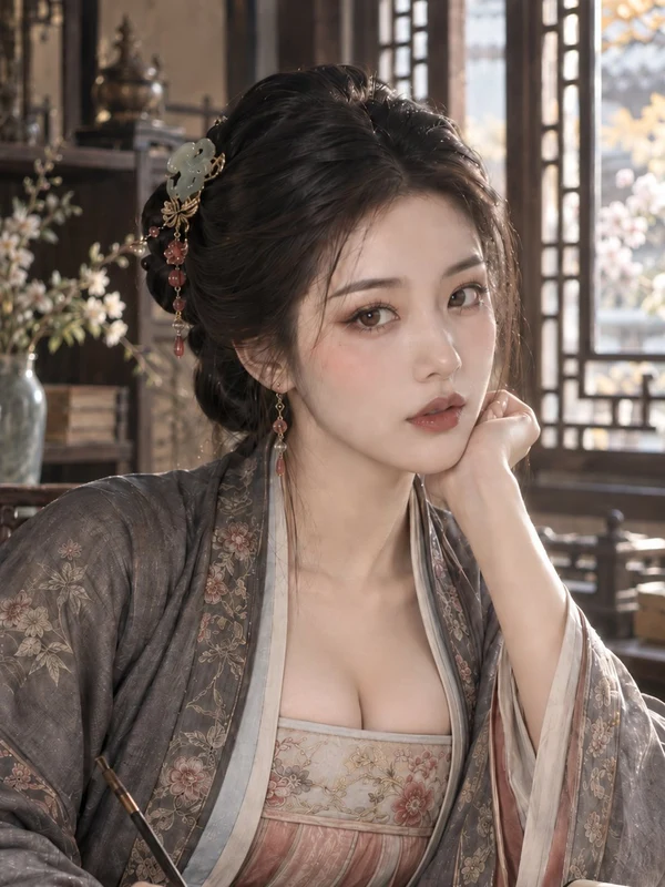 Woman in pale traditional clothing holding a book